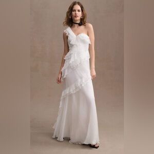 AMUR White One-Shoulder Ruffle Dress